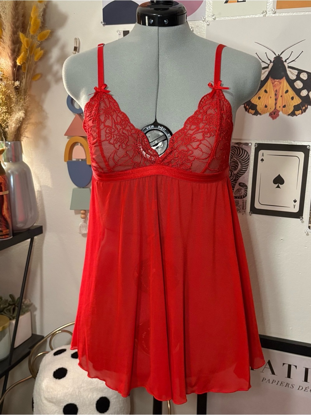 Tahari Red Lace Babydoll Chemise